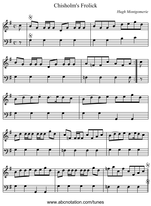 Chisholm's Frolick - staff notation