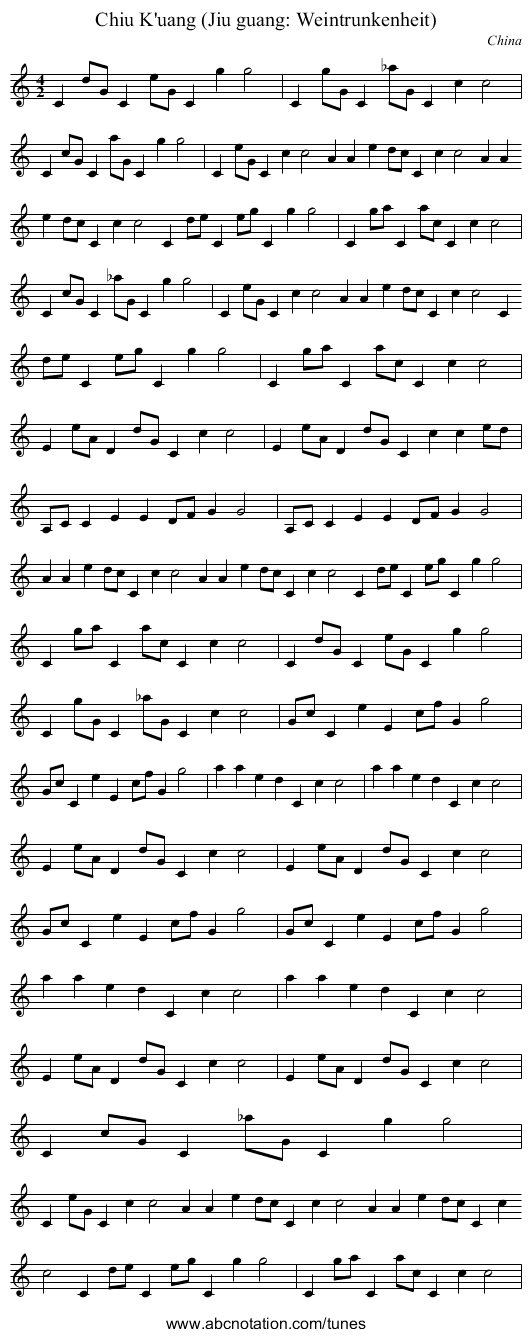Chiu K'uang (Jiu guang: Weintrunkenheit) - staff notation
