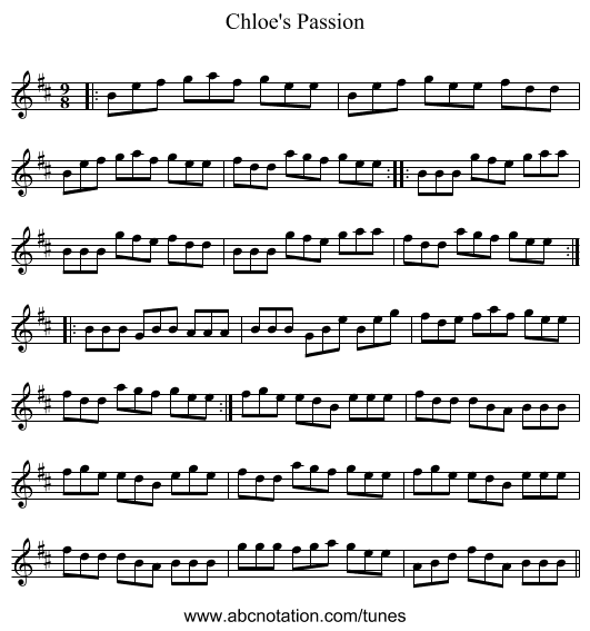 Chloe's Passion - staff notation