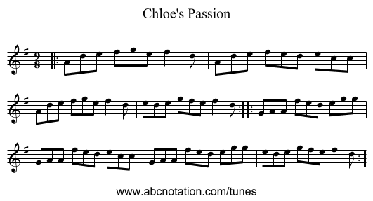Chloe's Passion - staff notation