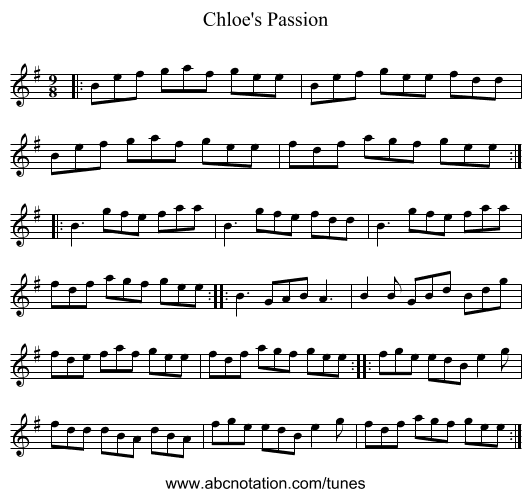 Chloe's Passion - staff notation