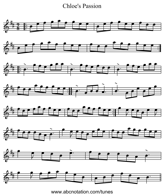 Chloe's Passion - staff notation
