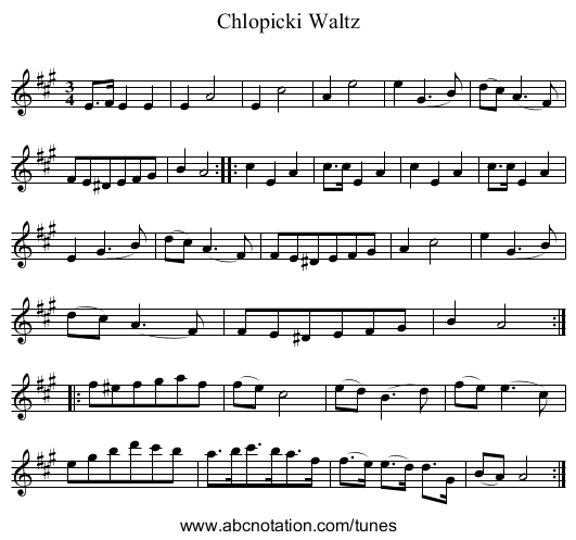 Chlopicki Waltz - staff notation