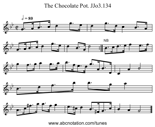 Chocolate Pot. JJo3.134, The - staff notation