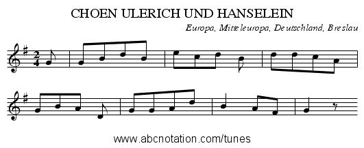 CHOEN ULERICH UND HANSELEIN - staff notation