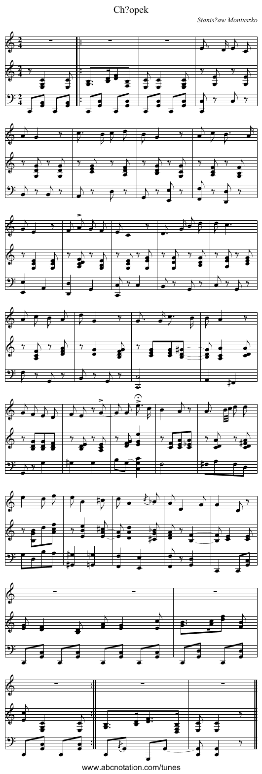 Ch?opek - staff notation