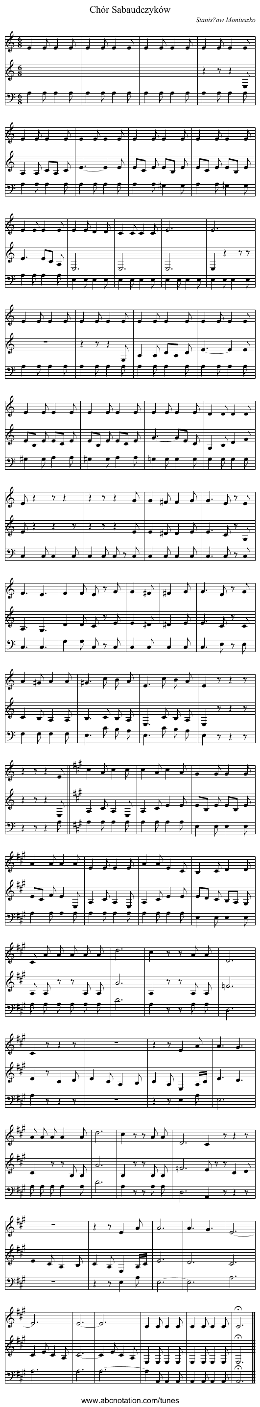 Chór Sabaudczyków - staff notation