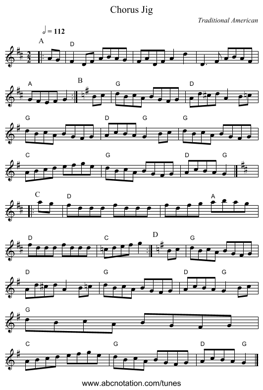 Chorus Jig - staff notation