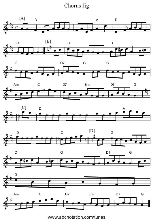 Chorus Jig - staff notation