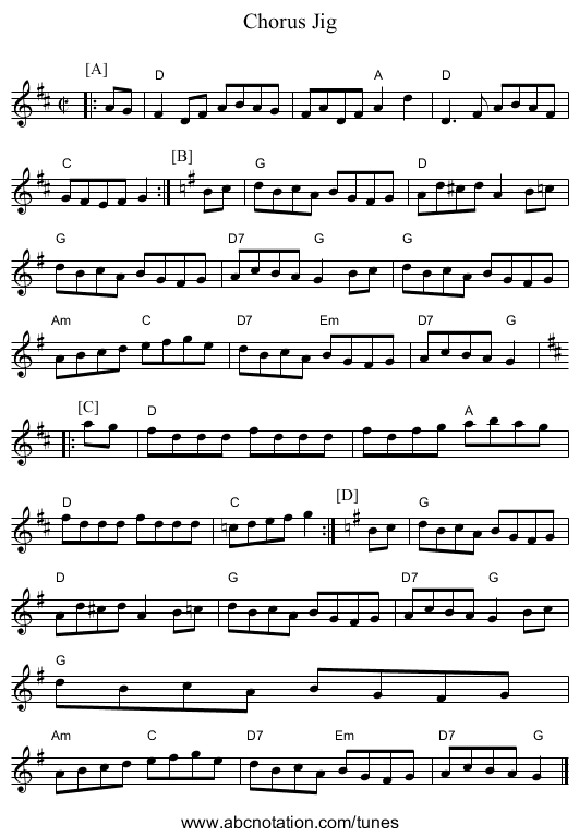 Chorus Jig - staff notation