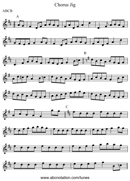 Chorus Jig - staff notation
