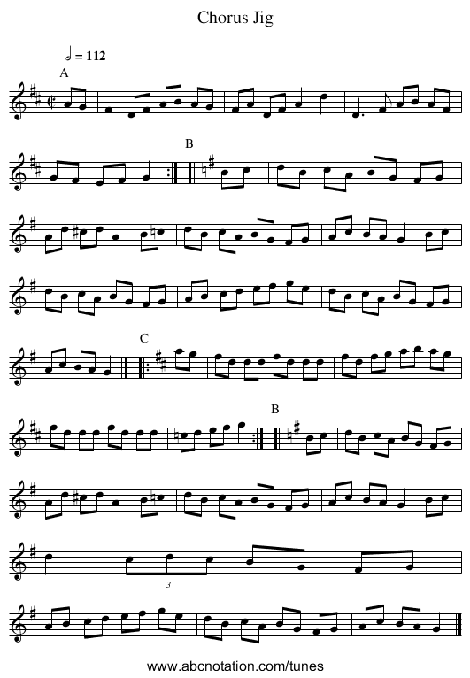 Chorus Jig - staff notation
