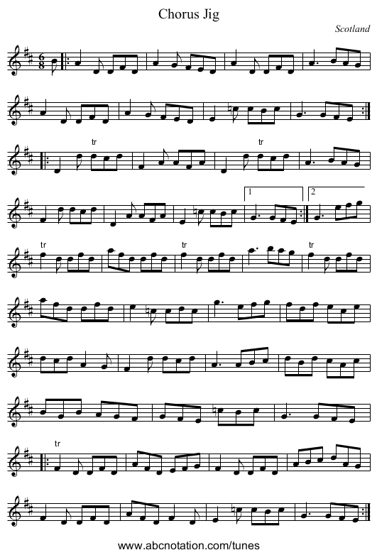 Chorus Jig - staff notation