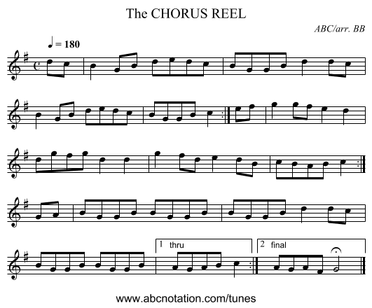 CHORUS REEL, The - staff notation