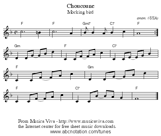 Choucoune - staff notation