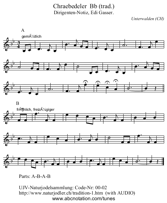 Chraebedeler  Bb (trad.) - staff notation