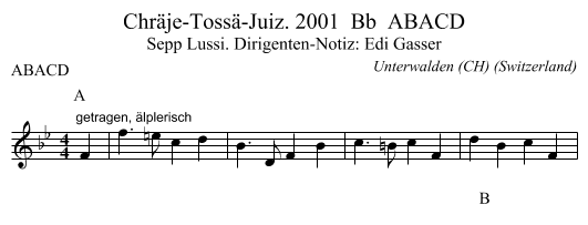 Chräje-Tossä-Juiz. 2001  Bb  ABACD - staff notation