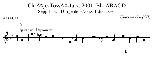 ChrÃ¤je-TossÃ¤-Juiz. 2001  Bb  ABACD - staff notation