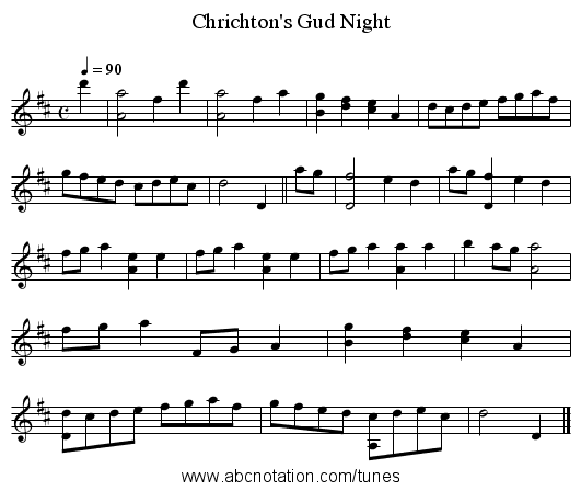 Chrichton's Gud Night - staff notation