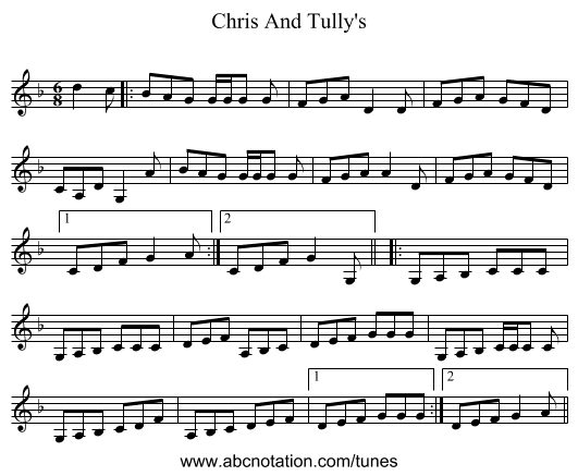Chris And Tully's - staff notation
