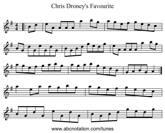 Chris Droney's Favourite - staff notation