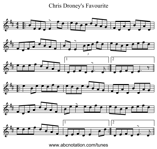 Chris Droney's Favourite - staff notation