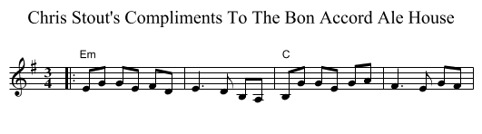 Chris Stout's Compliments To The Bon Accord Ale House - staff notation