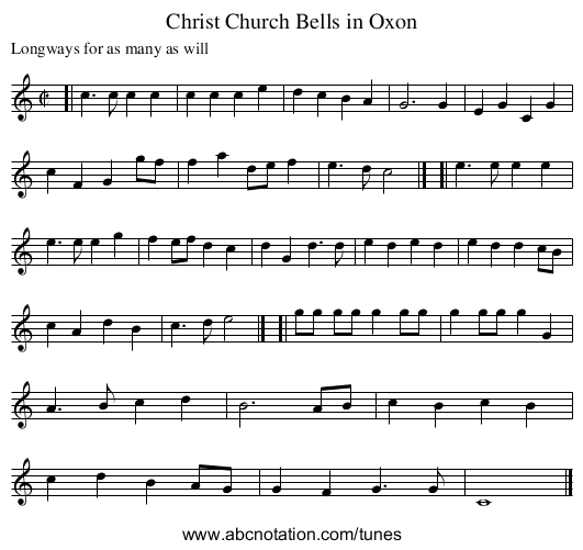 Christ Church Bells in Oxon - staff notation