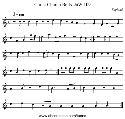 Christ Church Bells. JaW.109 - staff notation