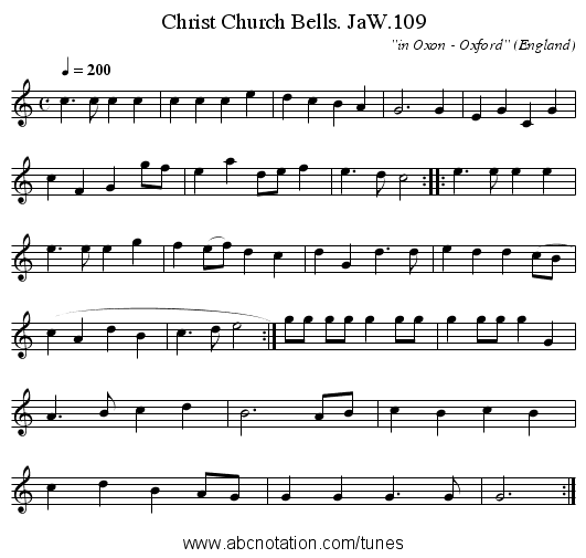 Christ Church Bells. JaW.109 - staff notation