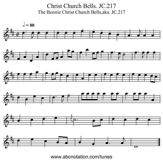 Christ Church Bells. JC.217 - staff notation