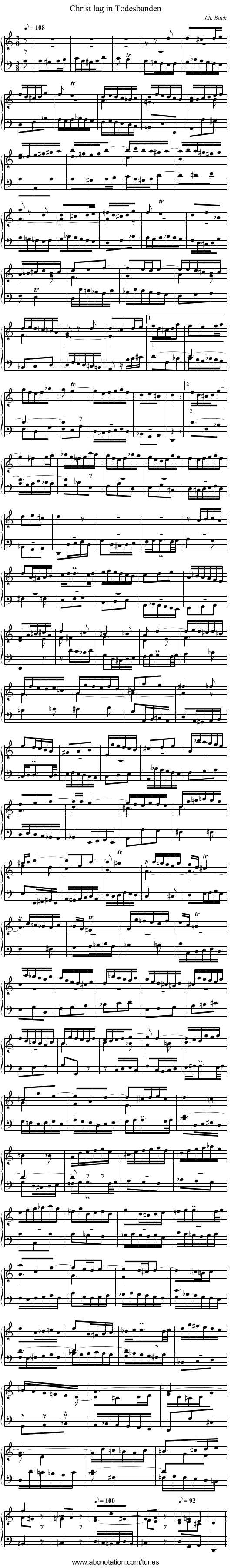 Christ lag in Todesbanden - staff notation