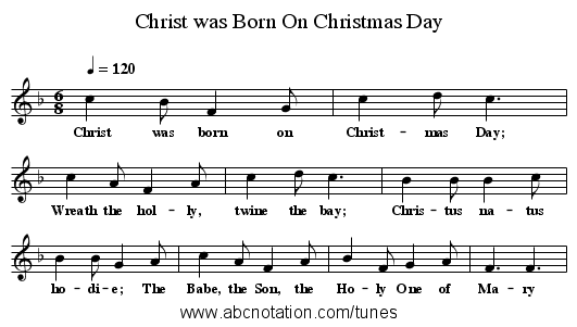 Christ was Born On Christmas Day - staff notation