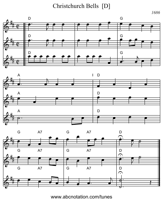 Christchurch Bells  [D] - staff notation