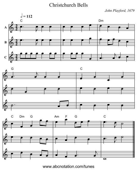 Christchurch Bells - staff notation