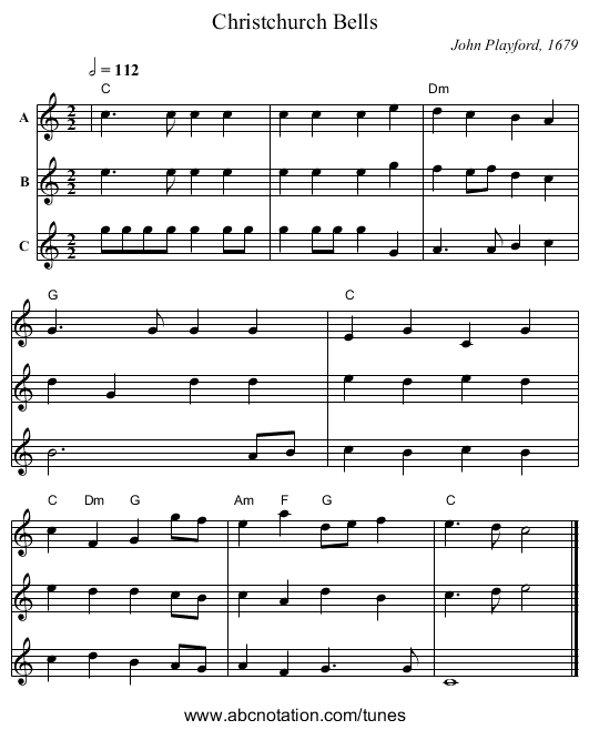 Christchurch Bells - staff notation