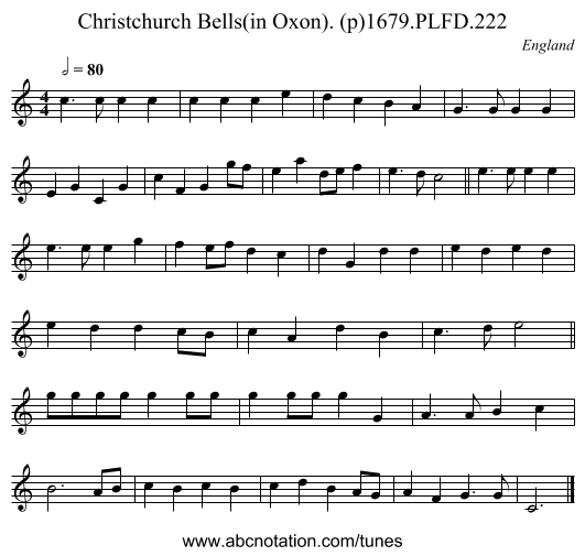Christchurch Bells(in Oxon). (p)1679.PLFD.222 - staff notation