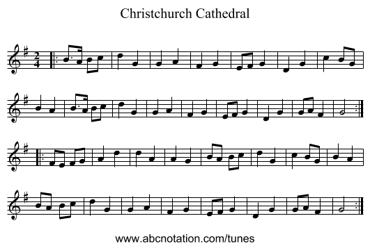 Christchurch Cathedral - staff notation