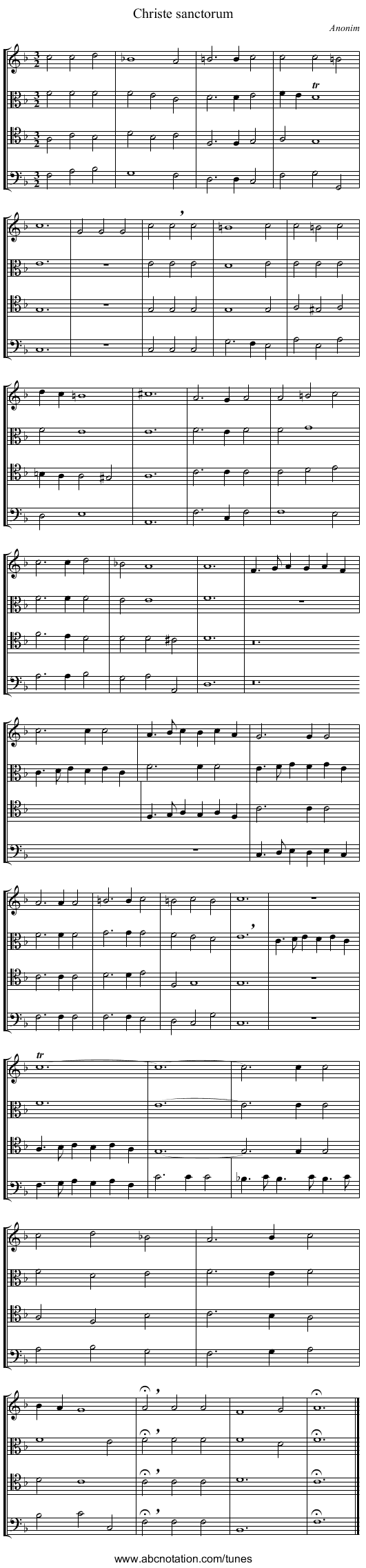 Christe sanctorum - staff notation