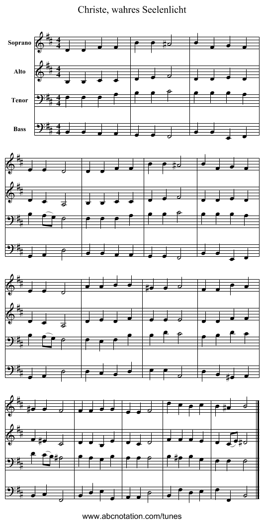 Christe, wahres Seelenlicht - staff notation