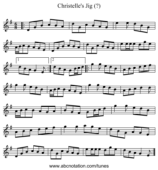 Christelle's Jig (?) - staff notation