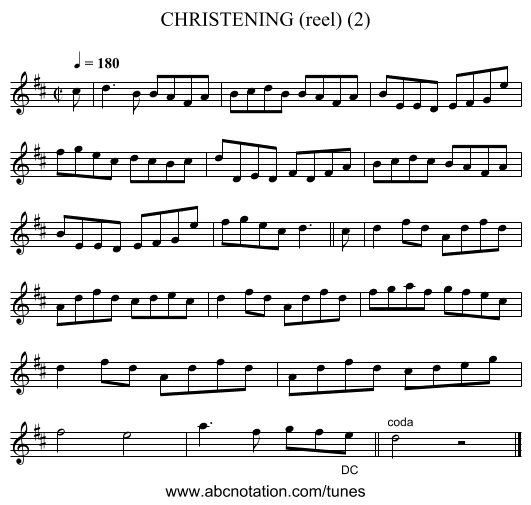 CHRISTENING (reel) (2) - staff notation