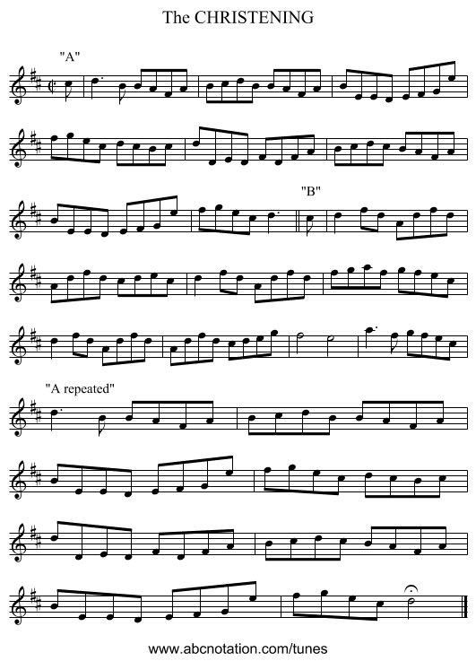 CHRISTENING, The - staff notation