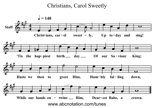 Christians, Carol Sweetly - staff notation