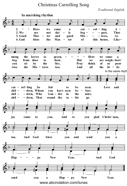 Christmas Carrolling Song - staff notation
