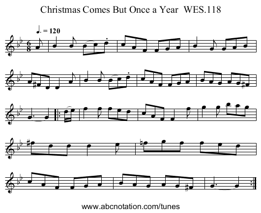 Christmas Comes But Once a Year  WES.118 - staff notation