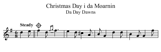 Christmas Day i da Moarnin - staff notation