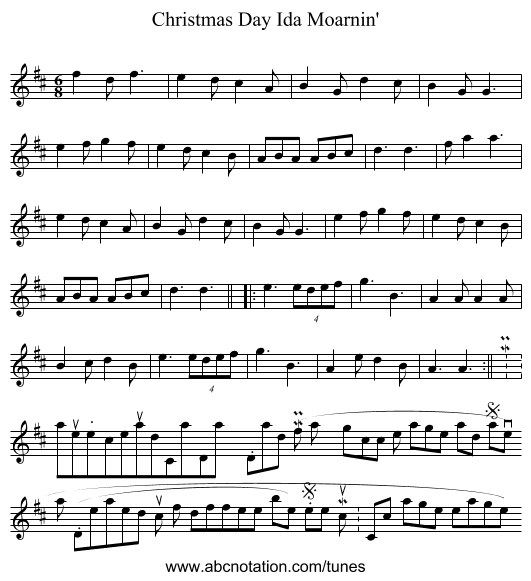 Christmas Day Ida Moarnin' - staff notation