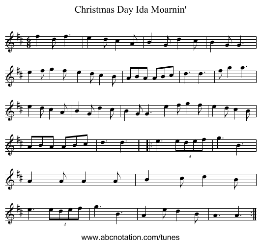 Christmas Day Ida Moarnin' - staff notation