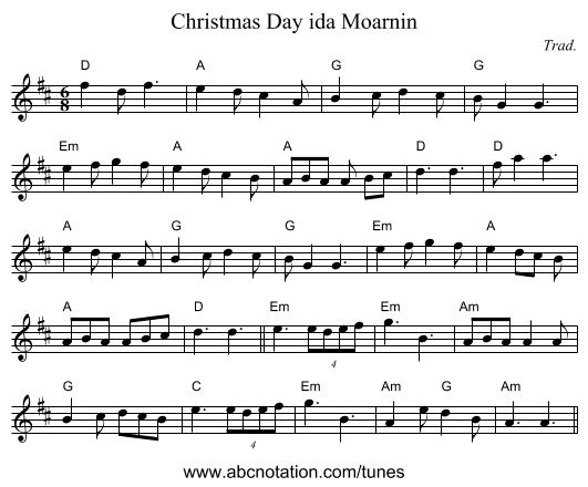 Christmas Day ida Moarnin - staff notation